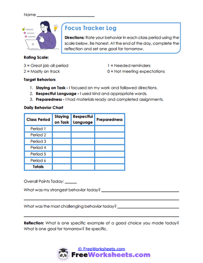 Daily Focus Worksheet