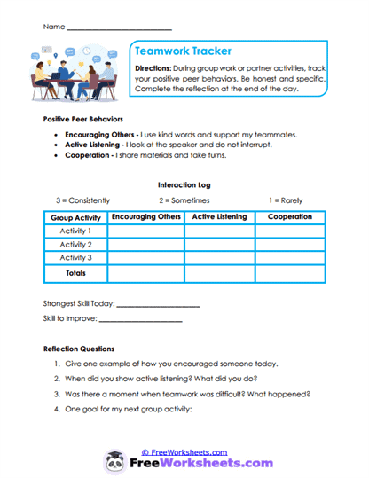 Teamwork Growth Worksheet