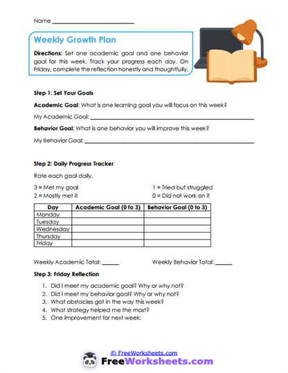 Weekly Goals Worksheet