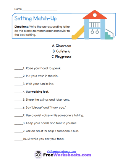 Setting Match-Up Worksheet