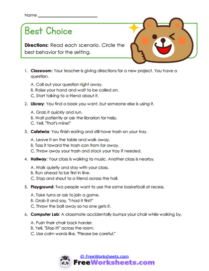Best Choice Worksheet