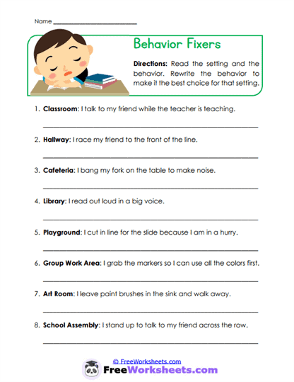 Behavior Fixers Worksheet