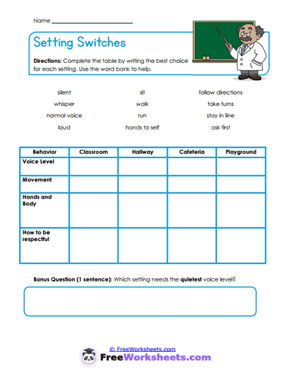 Setting Switches Worksheet