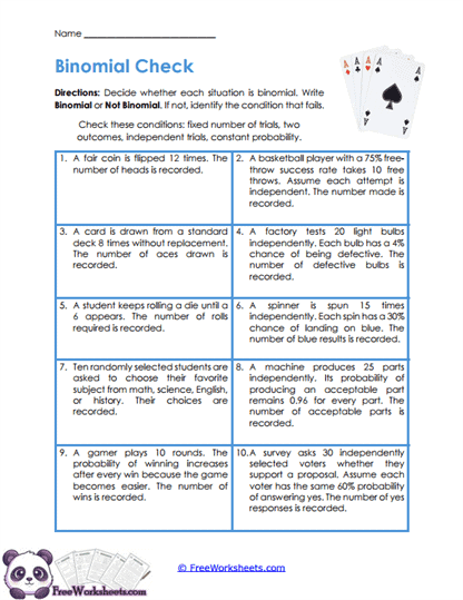 Binomial Decisions Worksheet