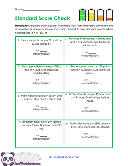Standard Scores Worksheet