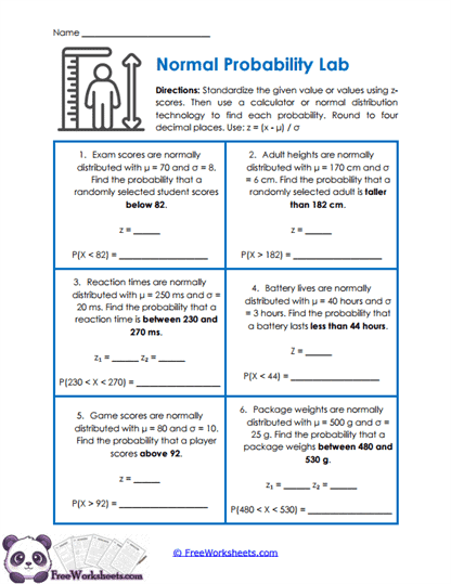 Normal Probability Worksheet