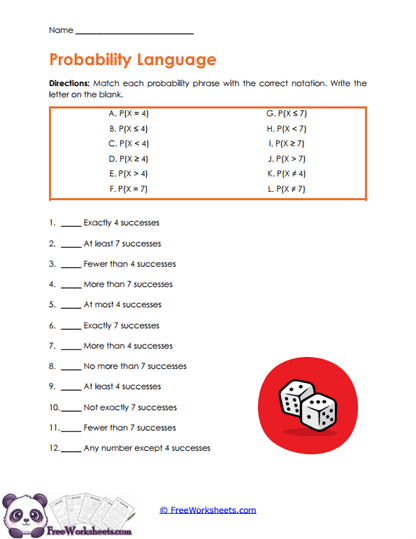 Probability Phrases Worksheet