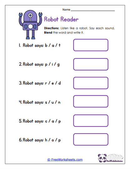 Robot Reader Worksheet