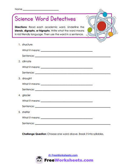 Science Word Study Worksheet - FreeWorksheets.com