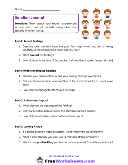 Emotion Reflection Worksheet