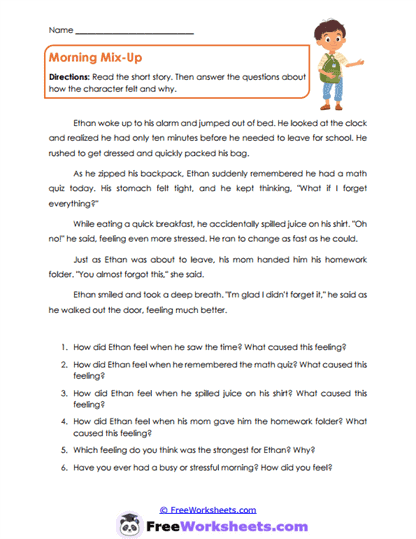 Morning Emotions Worksheet