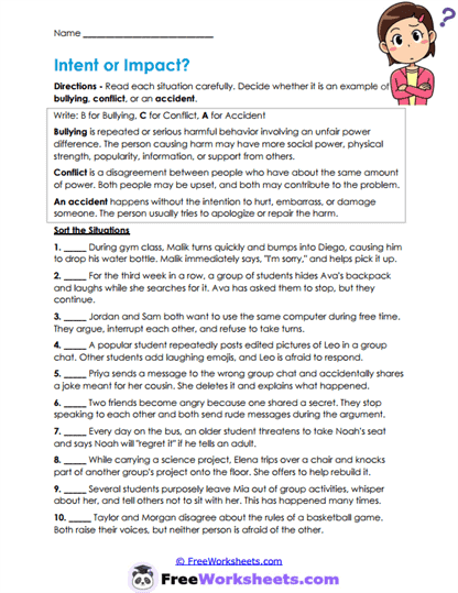 Harm Differences Worksheet