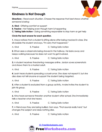 Helpful Action Worksheet