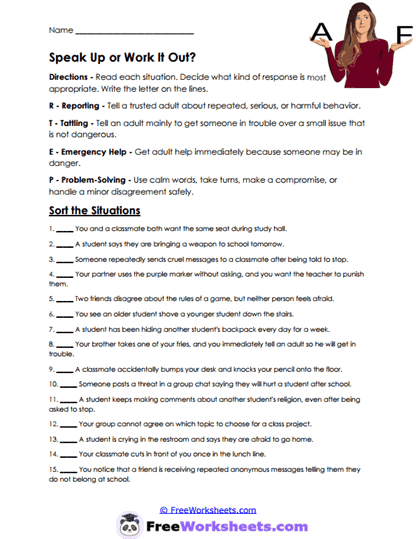Response Choice Worksheet