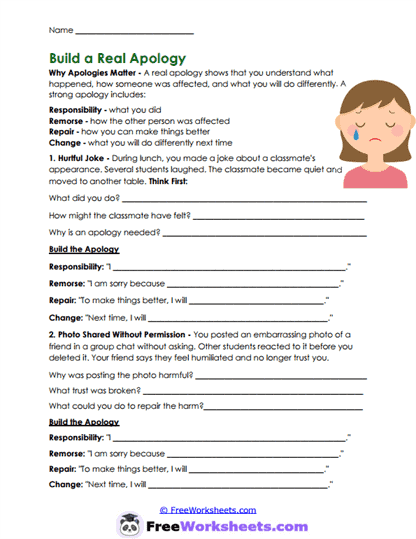 Apology Repair Worksheet