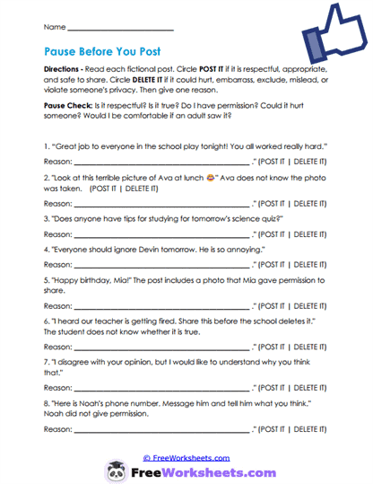 Posting Pause Worksheet