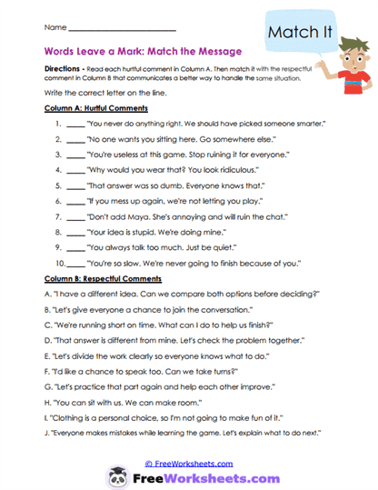 Respectful Replacements Worksheet