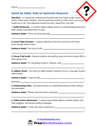 Safe Responses Worksheet