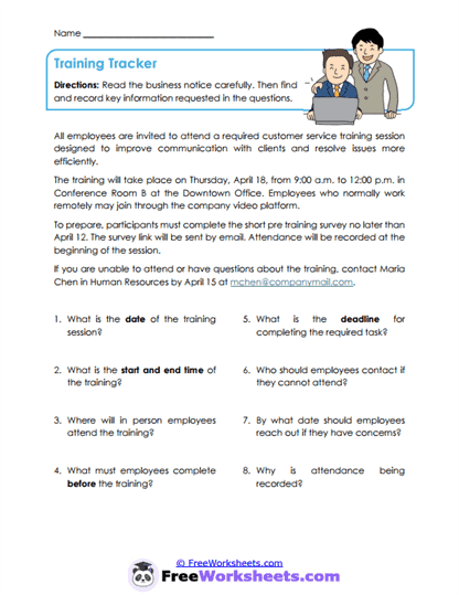 Training Tracker Worksheet