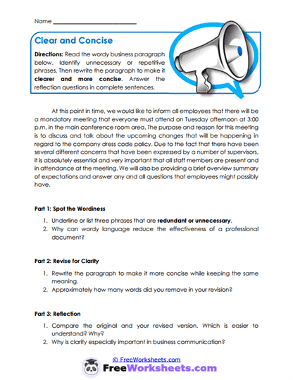 Clear and Concise Worksheet