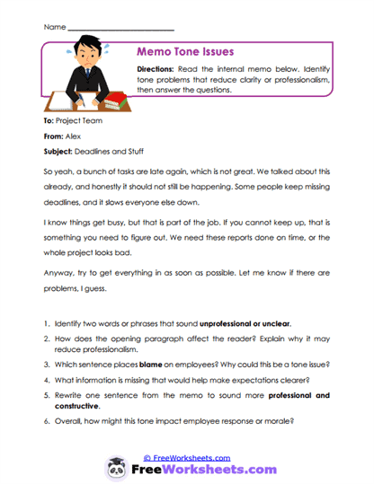 Memo Tone Issues Worksheet