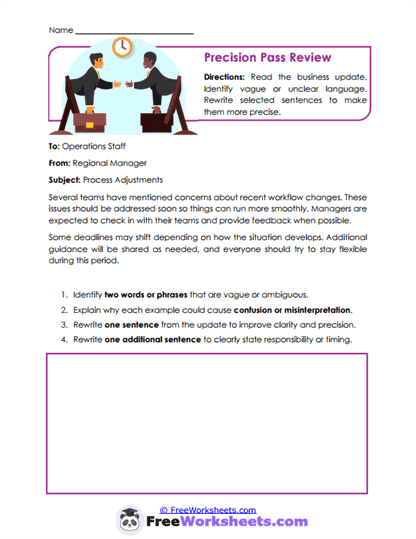 Precision Pass Review Worksheet