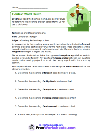 Context Word Sleuth Worksheet