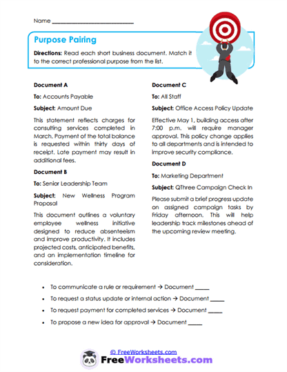 Purpose Pairing Worksheet