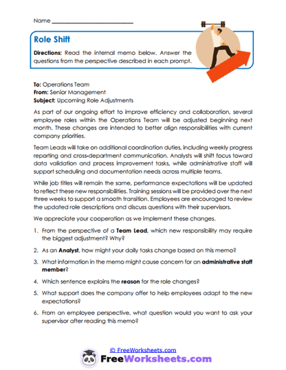 Role Shift Worksheet