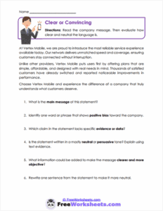Clear or Convincing Worksheet - FreeWorksheets.Com