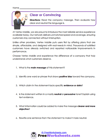 Clear or Convincing Worksheet