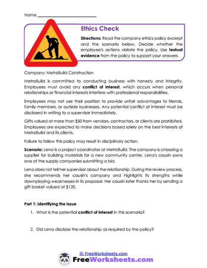 Ethics Check Worksheet