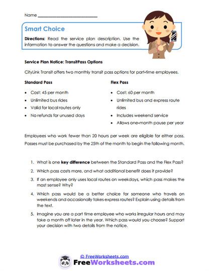 Smart Choice Worksheet