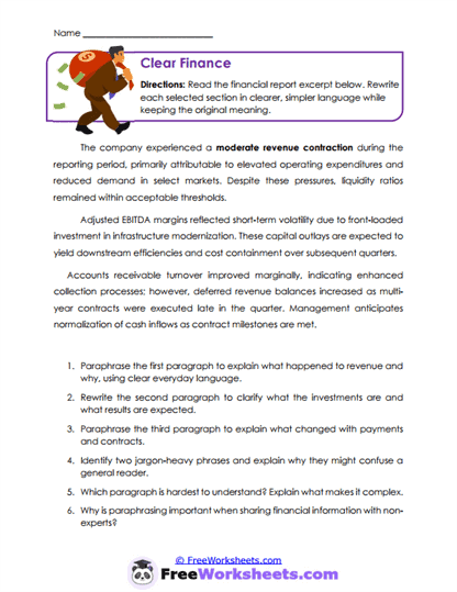 Clear Finance Worksheet