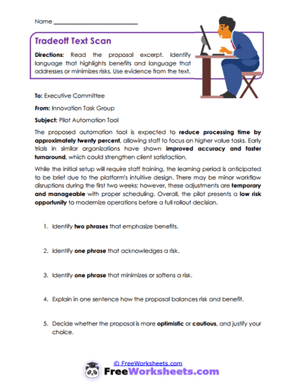 Tradeoff Text Scan Worksheet