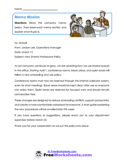 Memo Mission Worksheet