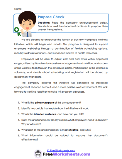 Purpose Check Worksheet