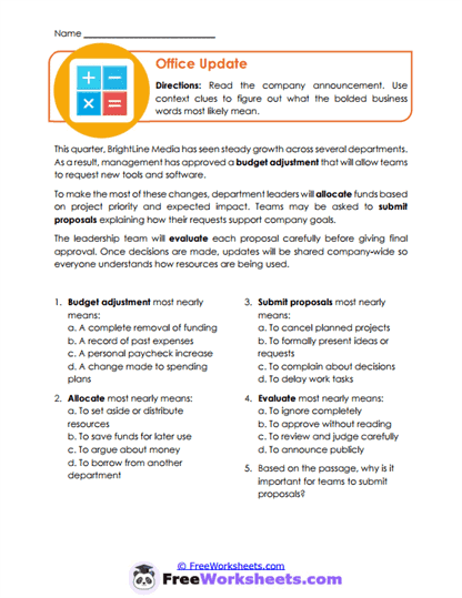Office Update Worksheet