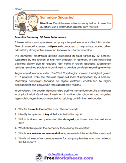 Summary Snapshot Worksheet