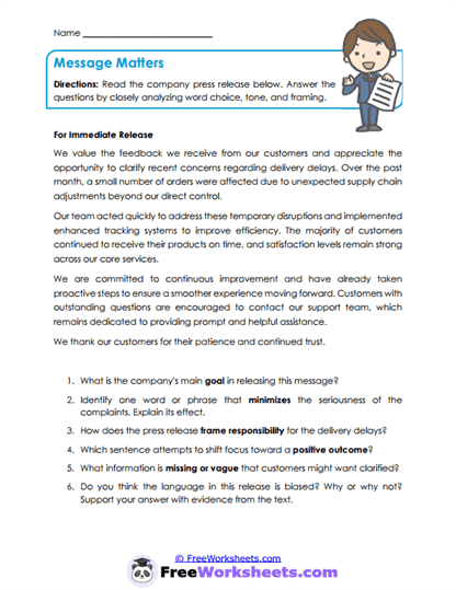 Message Matters Worksheet