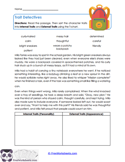Trait Detectives Worksheet