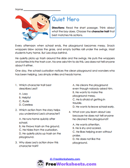 Quiet Hero Worksheet
