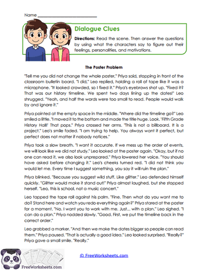 Dialogue Clues Worksheet