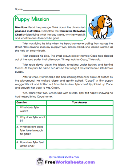 Puppy Mission Worksheet