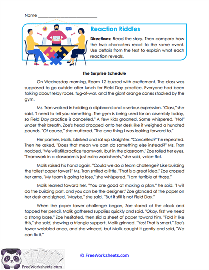 Reaction Riddles Worksheet