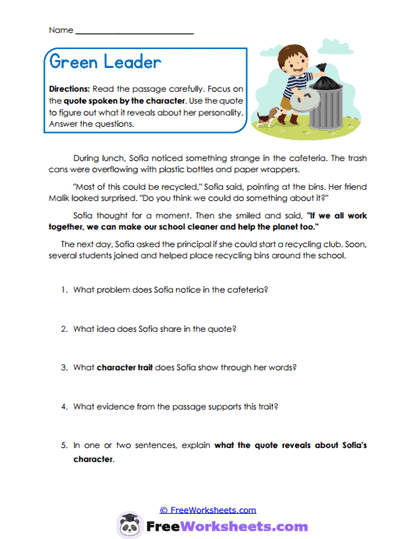 Green Leader Worksheet