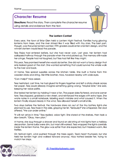 Character Resume Worksheet