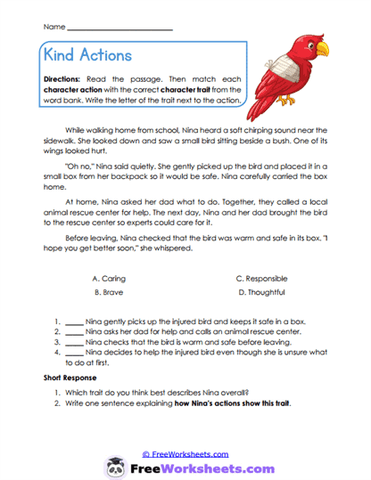 Kind Actions Worksheet