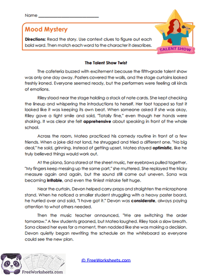 Mood Mystery Worksheet