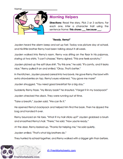 Morning Helpers Worksheet